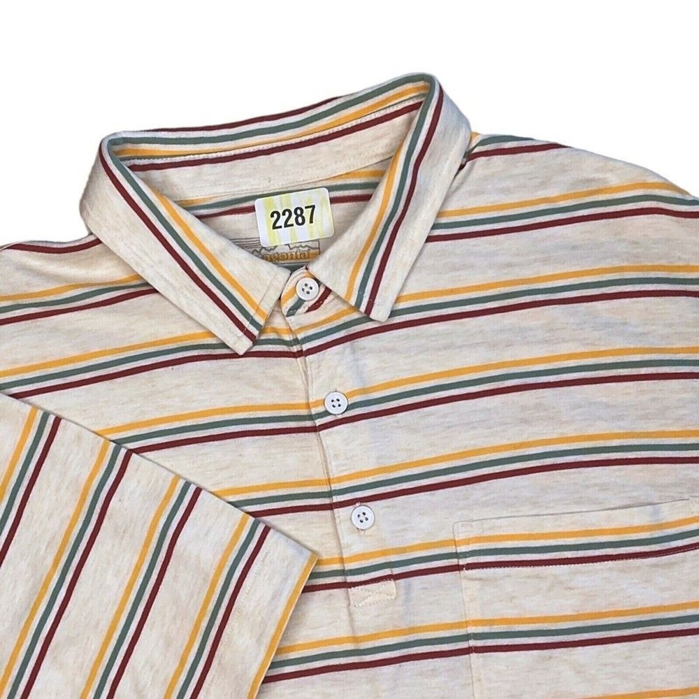 Patagonia Yellow/Red Striped Short Sleeve Polo Shirt‎ Men M Vietnam 100% Cotton